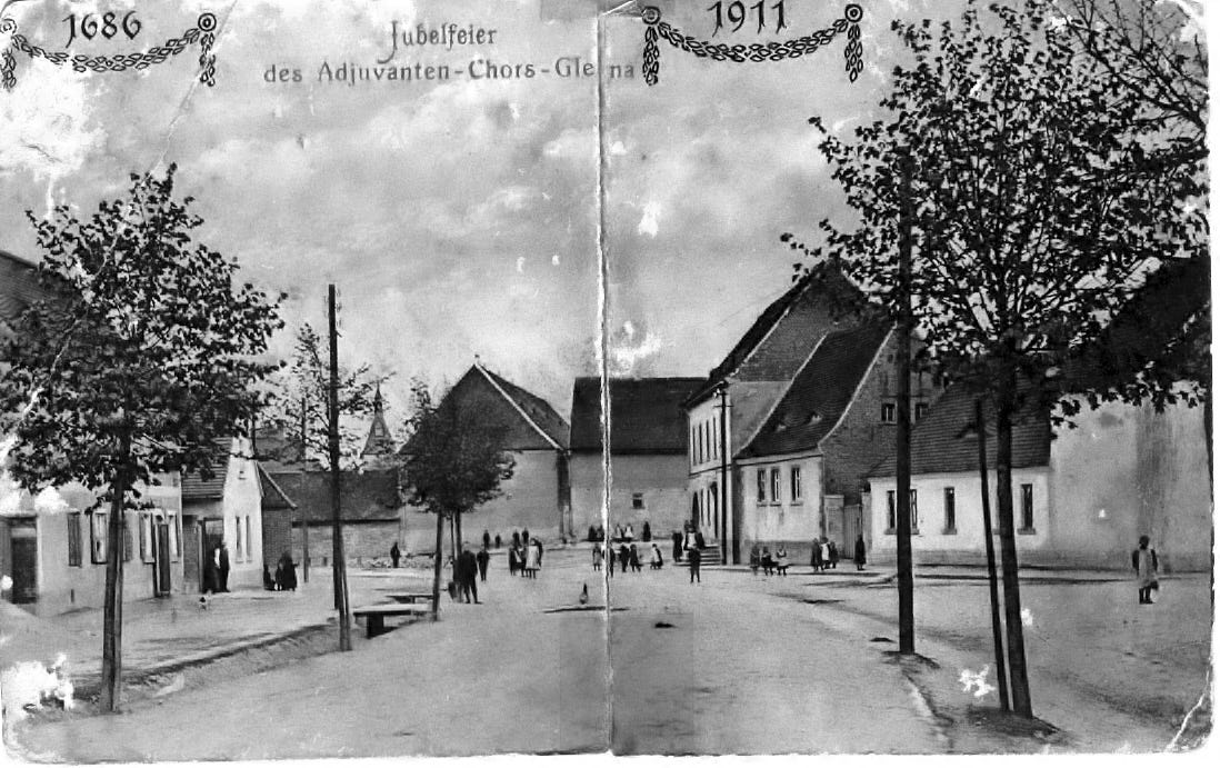 Ortsansicht Gleina - Historische Postkarte von 1911, herausgegeben anlässlich der Jubelfeier des Adjuvantenchores